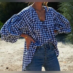 NWT House of Lacuna Lou Lou Blouse Black & White Gingham Size XS/S